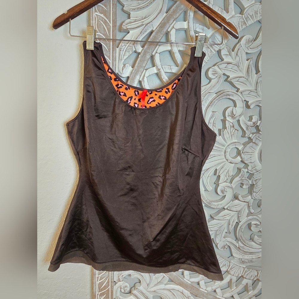 SPANX Black Bodysuit with Leopard Print Detail